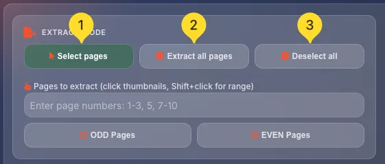 Extract mode panel with selection options
