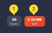 Statistics counters showing pages and file size