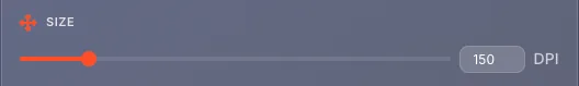 DPI slider and input field for size settings