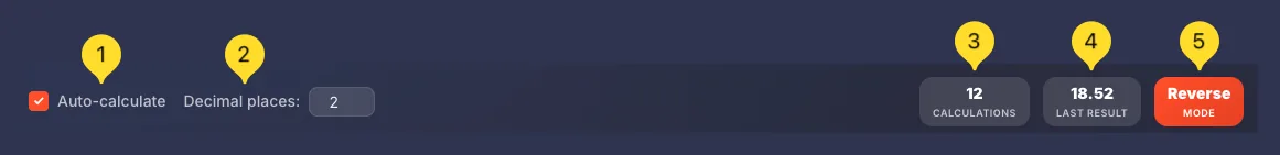 Settings and statistics bar