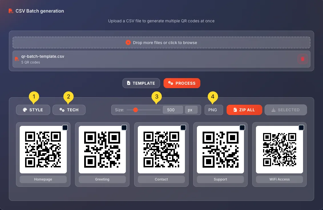 Configure style and export settings for batch QR codes