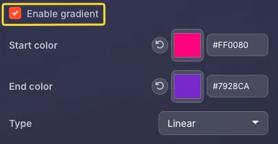 Enable gradient checkbox and gradient options