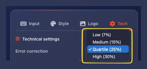 Error correction dropdown selector
