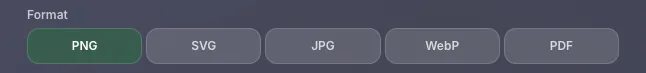 Format selector with PNG, SVG, JPG, WebP, PDF options