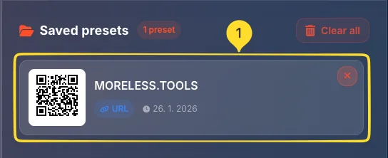 Preset Manager showing saved presets list