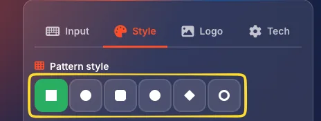 Pattern style options showing different module shapes