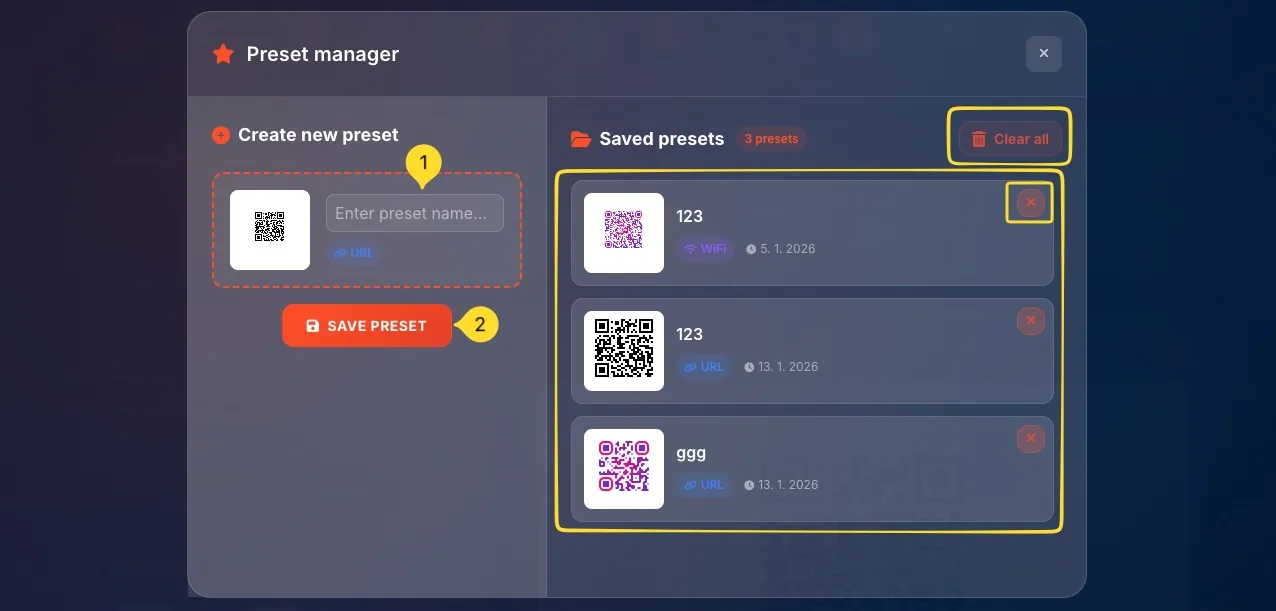 Preset Manager button with star icon