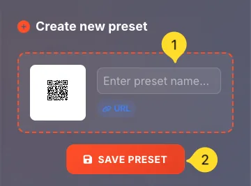 Save preset dialog with name input