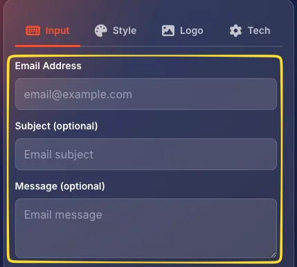 Email type selected in the type selector