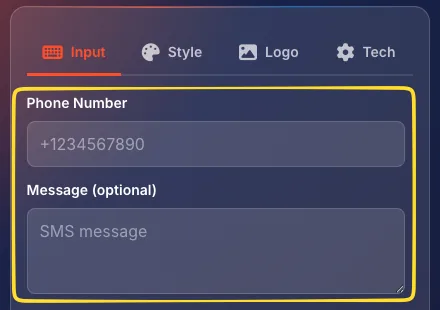 SMS type selected in the type selector