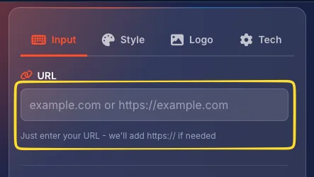URL type selected in the type selector