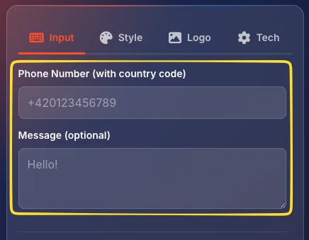 WhatsApp type selected in the type selector