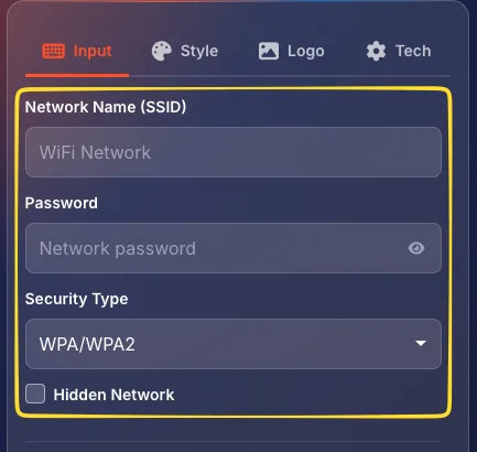 WiFi type selected in the type selector