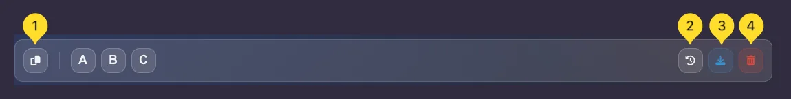Action buttons row with Copy, History, Download, and Delete