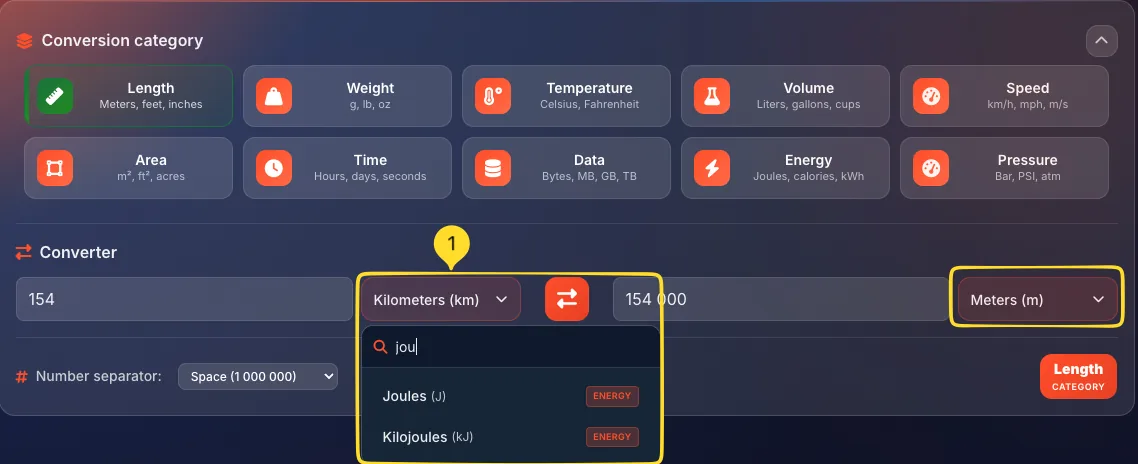 Unit Converter convert section overview