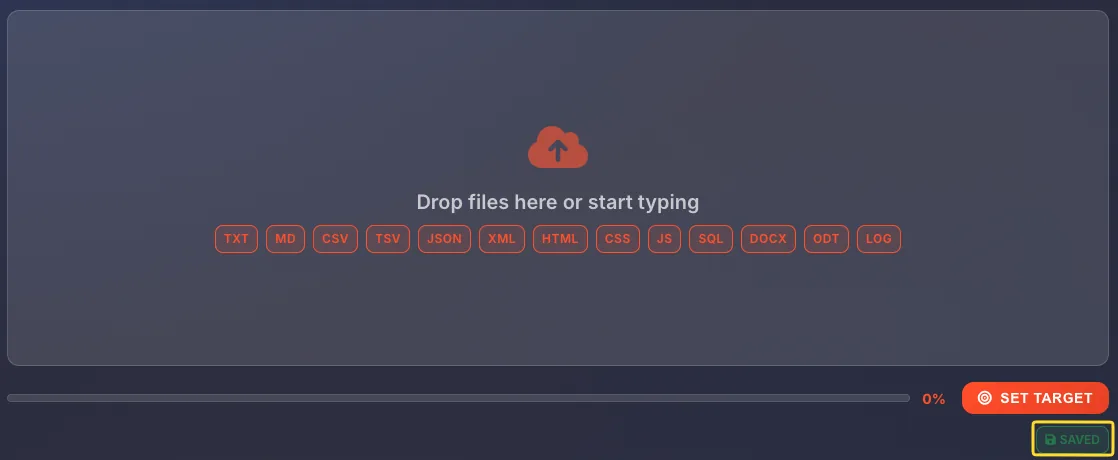Text input area drop zone with supported file format badges